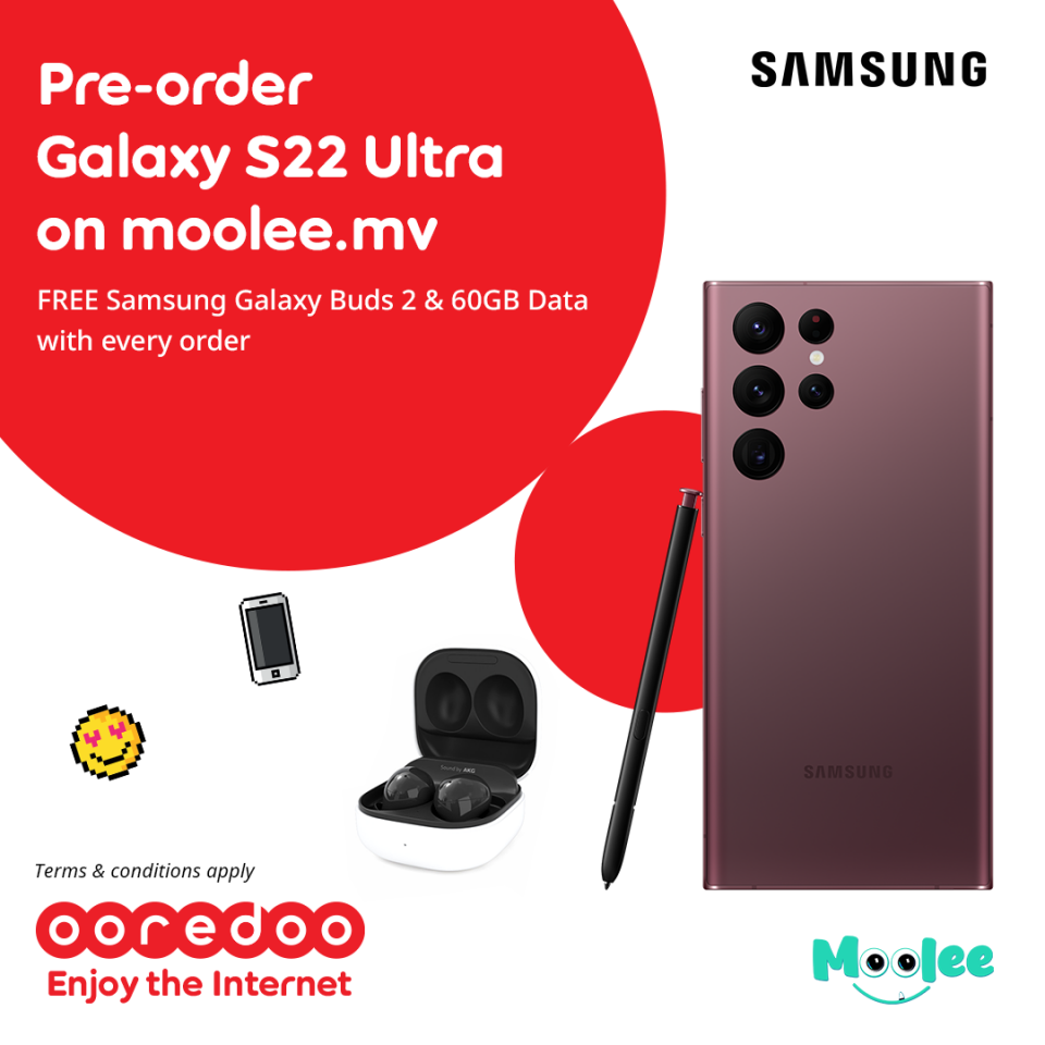 Ooredoo in samsung S 22 ultra ge pre order ah moolee gai hulhuvaalaifi