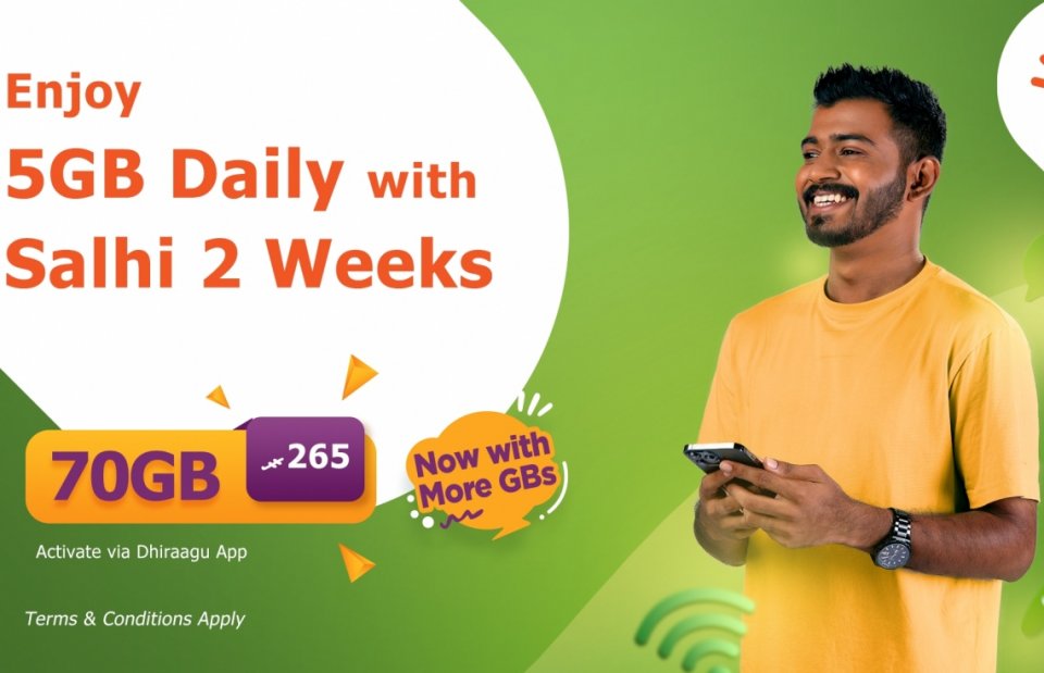 Dhiraagu Salhi prepaid customerunnah 5GB data emme 265 rufiyaa ah